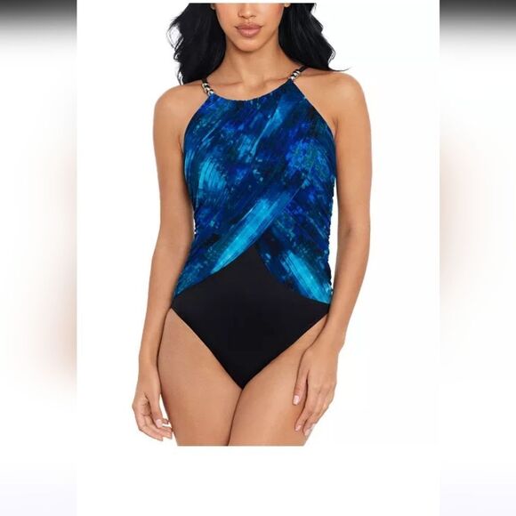 Magicsuit Hazy Daze Lisa One-Piece Swimsuit NWOT Size 8 Blue And Black - Picture 1 of 6